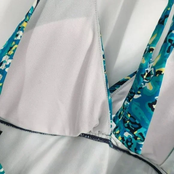 Chaps 12 Blue Green Yellow Abstract Paisley Neck Tie Padded Tankini Swimsuit Top - Picture 6 of 11
